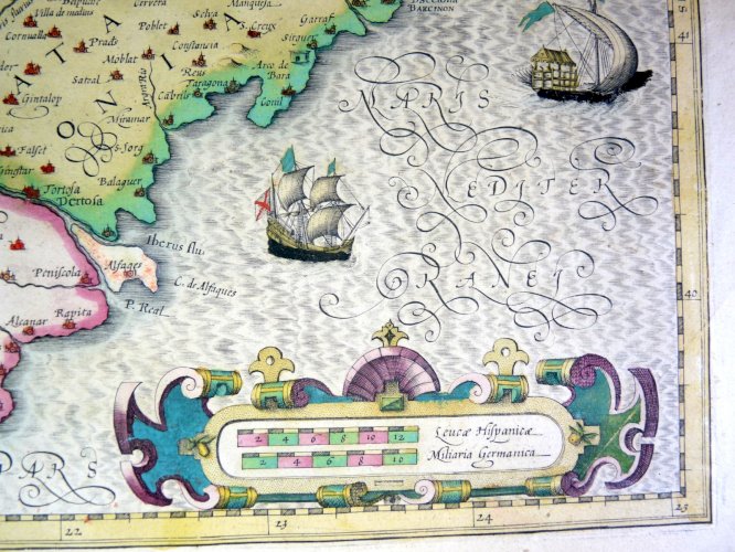 Ancienne carte couleurs XVIII° ARRAGONIA ET CATALONIA D : 55 x 44,5 cm