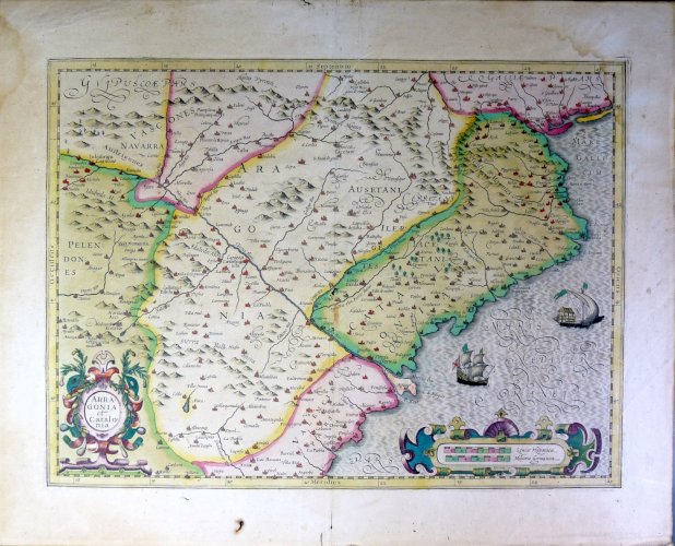 Ancienne carte couleurs XVIII° ARRAGONIA ET CATALONIA D : 55 x 44,5 cm