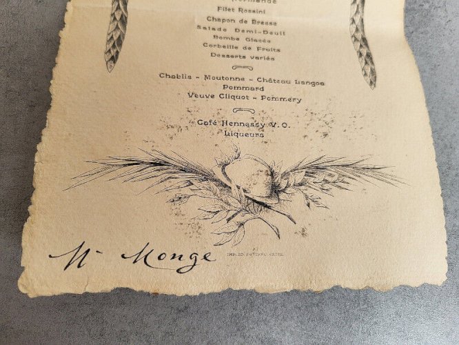 ANCIENNE CARTE DE MENU BANQUET DE LA VICTOIRE 1919 CERCLE DE L'AVENIR 19/07/1919