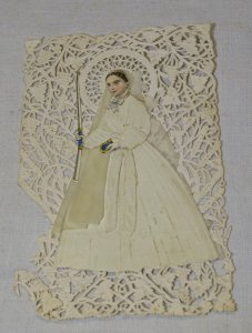 -ANCIENNE CARTE DENTELLE PAPIER 1ere COMMUNION CANIVET AVRIL 1872 RELIGION