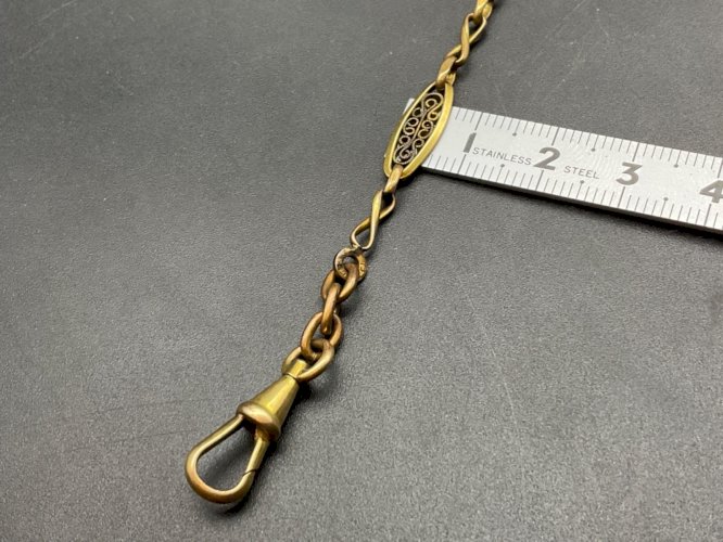 ancienne chaîne de montre à gousset châtelaine .plaque or .