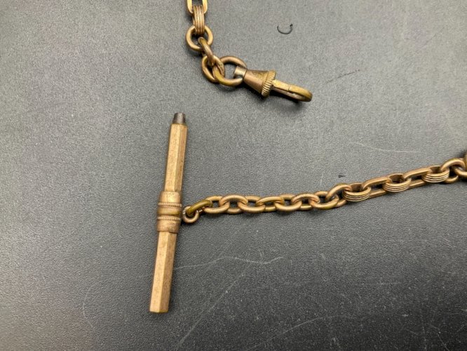 ancienne chaîne de montre à gousset châtelaine .plaque or .