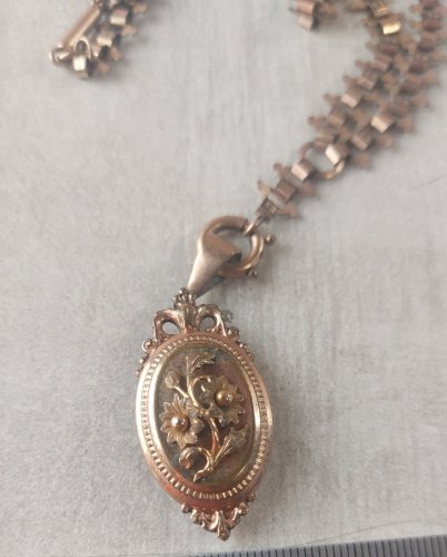 Ancienne chaîne de montre gousset avec médaillon porte photo