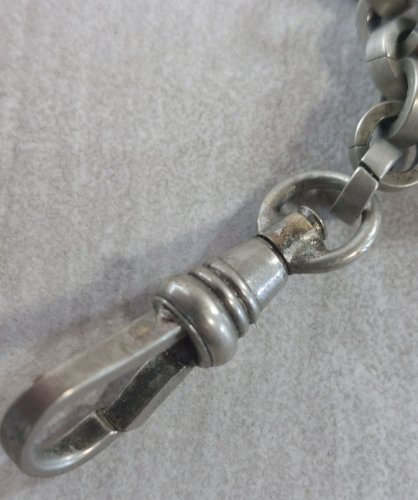 Ancienne chaîne de montre gousset, en métal argenté