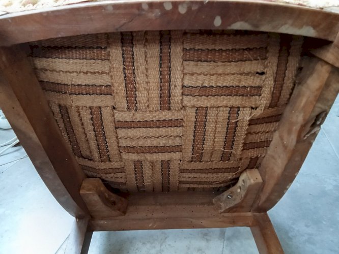 Ancienne chaise à croisillon de chambre Restauration 19 Ème Velours Décor floral