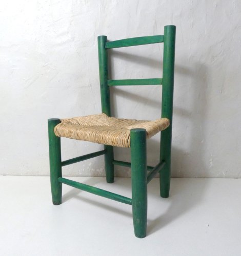 Ancienne chaise paillée en bois pour enfant Vintage