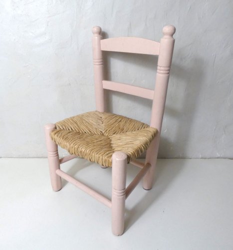 ancienne chaise paillée en bois pour enfant Vintage