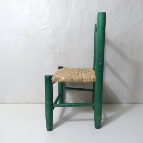 Ancienne chaise paillée en bois pour enfant Vintage