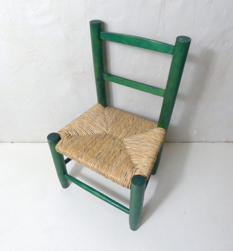 Ancienne chaise paillée en bois pour enfant Vintage
