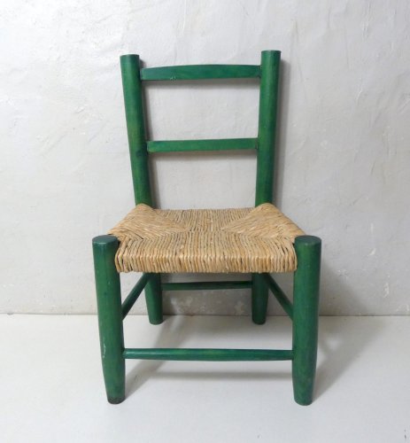 Ancienne chaise paillée en bois pour enfant Vintage