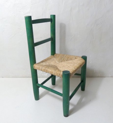Ancienne chaise paillée en bois pour enfant Vintage