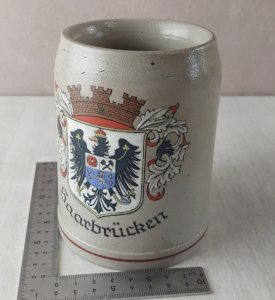 Old beer mug in stoneware / Bierkrug, Saarbrücken / Saarebruck