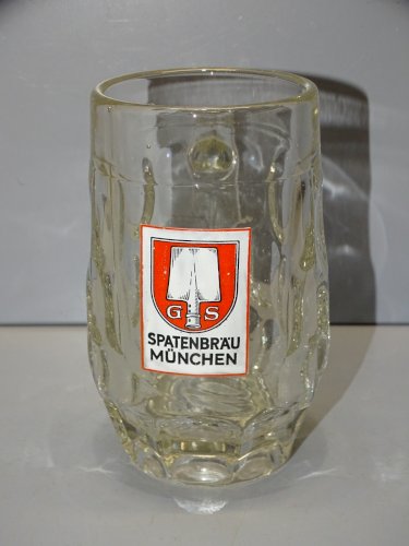 -ANCIENNE CHOPE VERRE BIERE SPATENBRAU MUNCHEN 0,3L étiquette émaillée  D