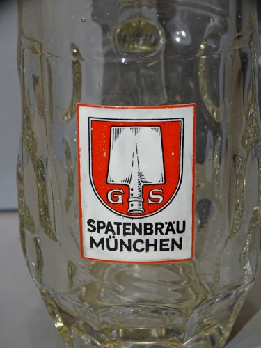 -ANCIENNE CHOPE VERRE BIERE SPATENBRAU MUNCHEN 0,3L étiquette émaillée  D