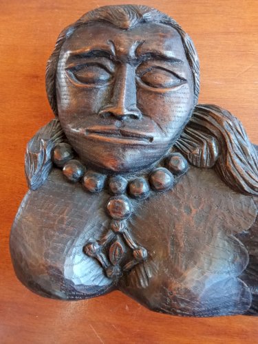 Ancienne Clef Barrique Verrou de fût Tonneau Sirène Bois Sculpté Art populaire