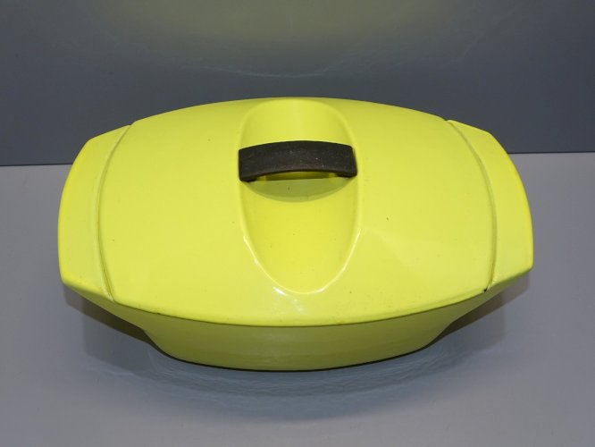 -ANCIENNE COCOTTE LE CREUSET DESIGN RAYMOND LOEWY FONTE EMAILLEE JAUNE  D