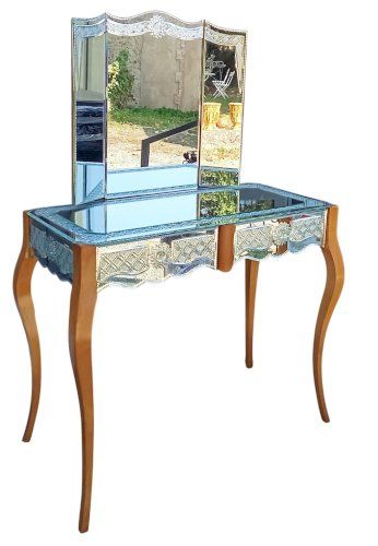 Ancienne Coiffeuse Miroir Vénitien Vénitienne Années 1950/1960 Miroir Triptyque