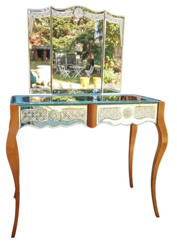 Ancienne Coiffeuse Miroir Vénitien Vénitienne Années 1950/1960 Miroir Triptyque