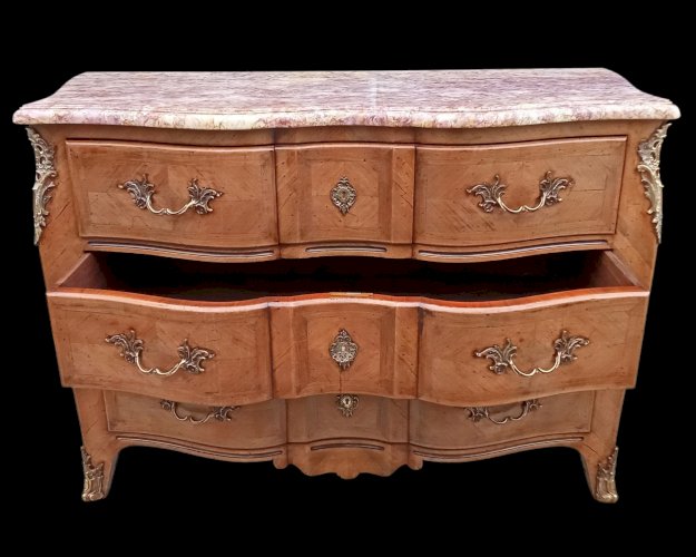 Ancienne Commode Arbalète Marbre  19 ème siècle Estampille ML Delaporte JME