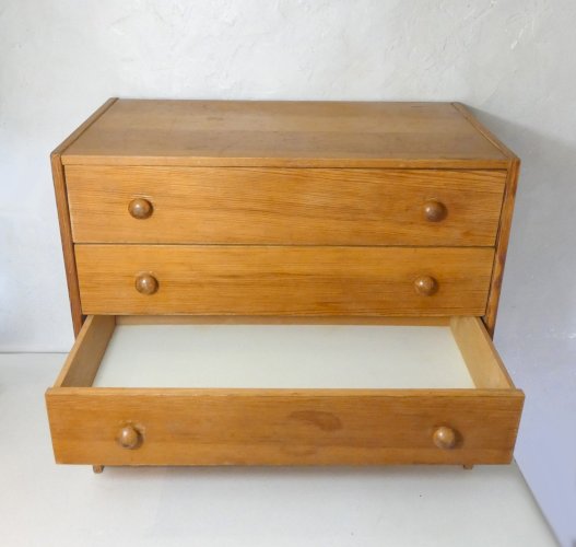 ancienne commode en bois vintage GDR (Allemagne de l'Est) design 60-70