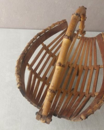 Ancienne corbeille à fruit, en bambou, vintage ^