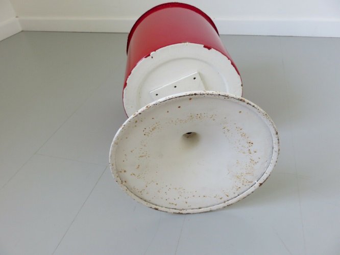 ANCIENNE CORBEILLE A PAPIER EN TOLE EMAILLEE ET PIED TULIPE ANNEES 60 70 VINTAGE