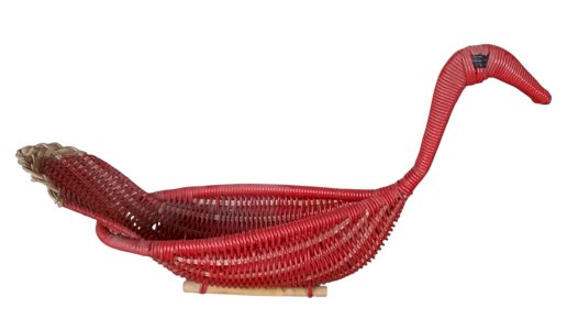 Vintage Empty Basket Pocket Red Scoubidou Thread 1960s Duck Shape