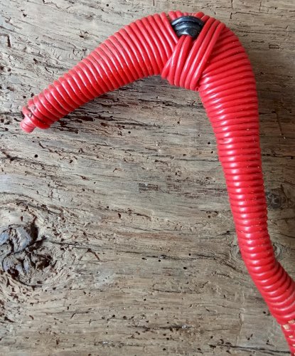 Ancienne Corbeille vide Poche Fil Scoubidou Rouge Années 1960 Forme de canard