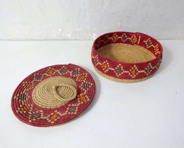 ancienne corbeille vide poche panier rotin fibres naturelles vintage