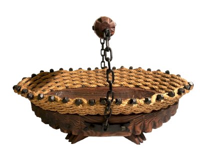 Ancienne coupe à fruits forme Panier vintage  bois ficelle clous  campagne