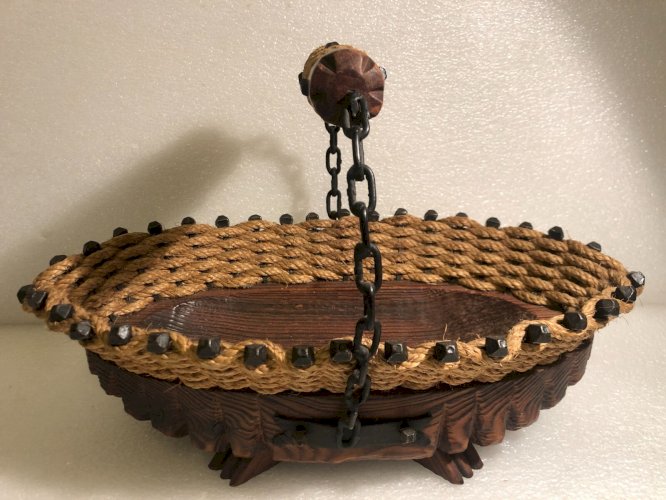 Ancienne coupe à fruits forme Panier vintage  bois ficelle clous  campagne