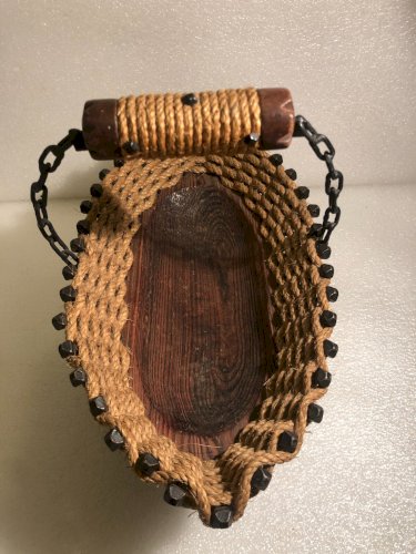 Ancienne coupe à fruits forme Panier vintage  bois ficelle clous  campagne