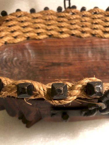 Ancienne coupe à fruits forme Panier vintage  bois ficelle clous  campagne