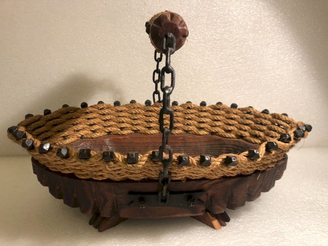 Ancienne coupe à fruits forme Panier vintage  bois ficelle clous  campagne