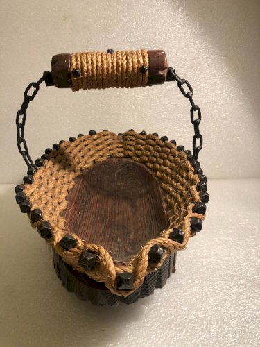 Ancienne coupe à fruits forme Panier vintage  bois ficelle clous  campagne