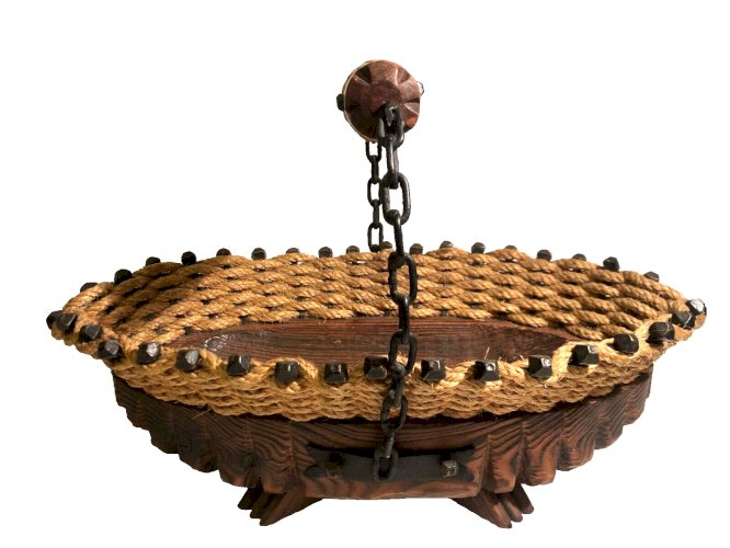 Ancienne coupe à fruits forme Panier vintage  bois ficelle clous  campagne