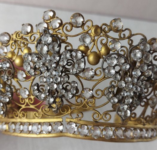 Ancienne couronne / diadème de Vierge / statue, en métal doré et strass, XIXème