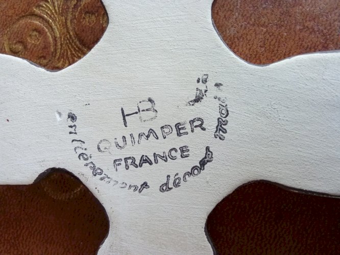 Ancienne Croix Celtique HB Quimper Bretagne Décor Peint À La Main Objet Dévotion