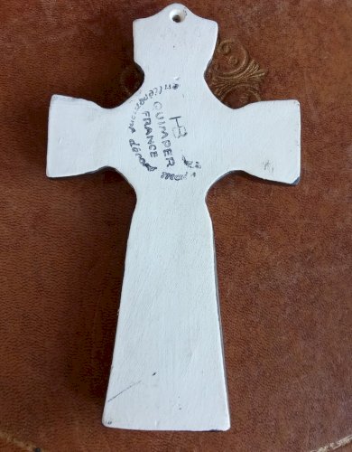 Ancienne Croix Celtique HB Quimper Bretagne Décor Peint À La Main Objet Dévotion