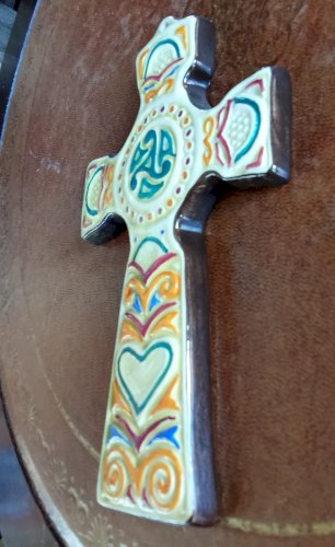 Ancienne Croix Celtique HB Quimper Bretagne Décor Peint À La Main Objet Dévotion