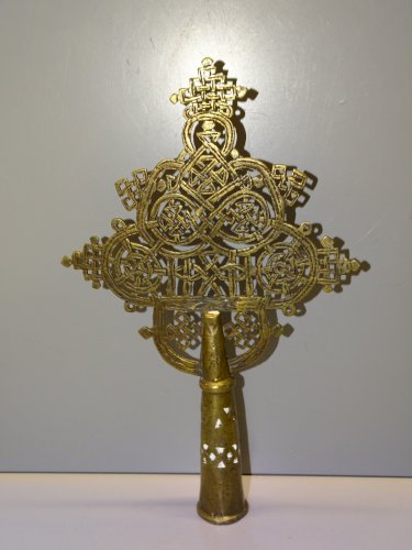 -ANCIENNE CROIX de PROCESSION ETHIOPIENNE COPTE ORTHODOXE BRONZE RELIGION   D