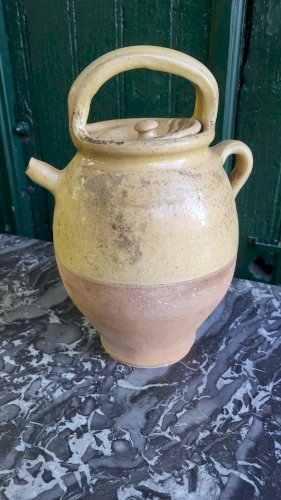 ANCIENNE CRUCHE CHEVRETTE GARGOULETTE EN TERRE VERNISSEE AVEC SON COUVERCLE N° 5