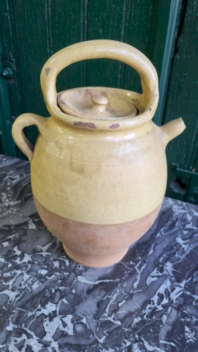 ANCIENNE CRUCHE CHEVRETTE GARGOULETTE EN TERRE VERNISSEE AVEC SON COUVERCLE N° 5