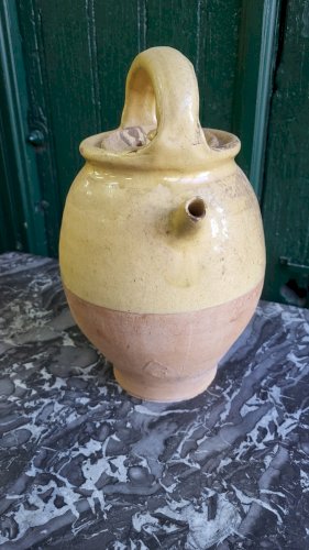 ANCIENNE CRUCHE CHEVRETTE GARGOULETTE EN TERRE VERNISSEE AVEC SON COUVERCLE N° 5