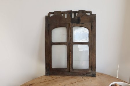 Ancienne double fenêtre de vitrine en bois