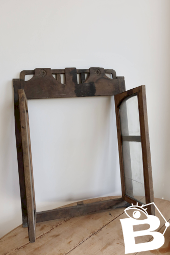 Ancienne double fenêtre de vitrine en bois