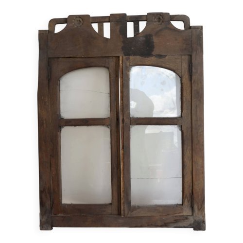 Ancienne double fenêtre de vitrine en bois