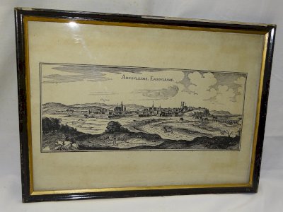 -ANCIENNE EAU FORTE  ANGOULESME ENGOULESME SOUS VERRE CADRE BOIS NOIRCI   D