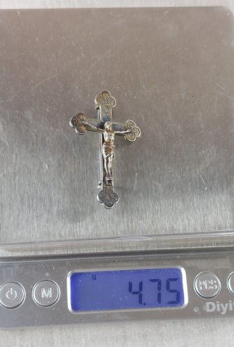 Ancienne épingle / brochet, croix religieuse, INRI, en argent