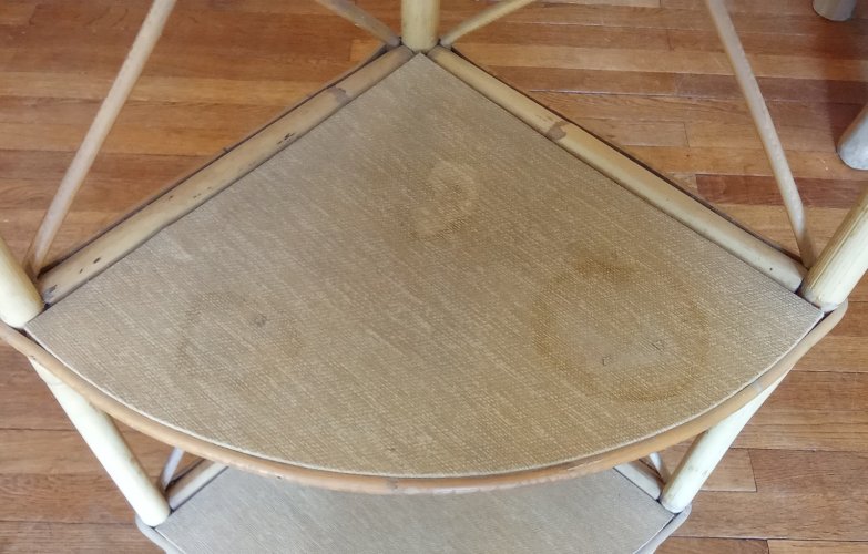 Ancienne étagère D Angle bibliothèque Rotin Vintage Old rattan bookcase shelf